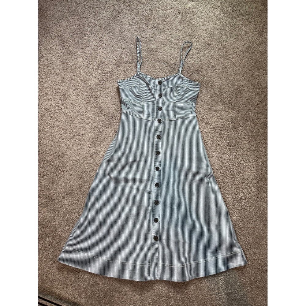 Striped Button Front Sundress Sleeveless Casual‎ Summer Midi Dress